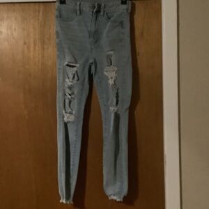 American Eagle Outfitters 360;Next Level Stretch Light Blue Distressed Jeans